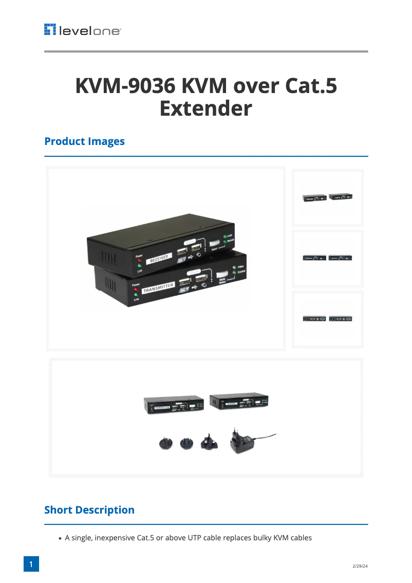 Page n°1 - Fiche technique LevelOne KVM-9036