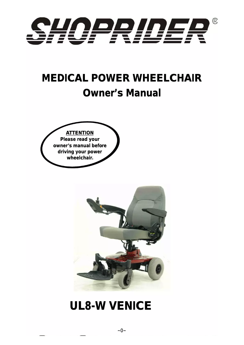 Page 1 de la notice Manuel utilisateur Shoprider UL8-W Venice