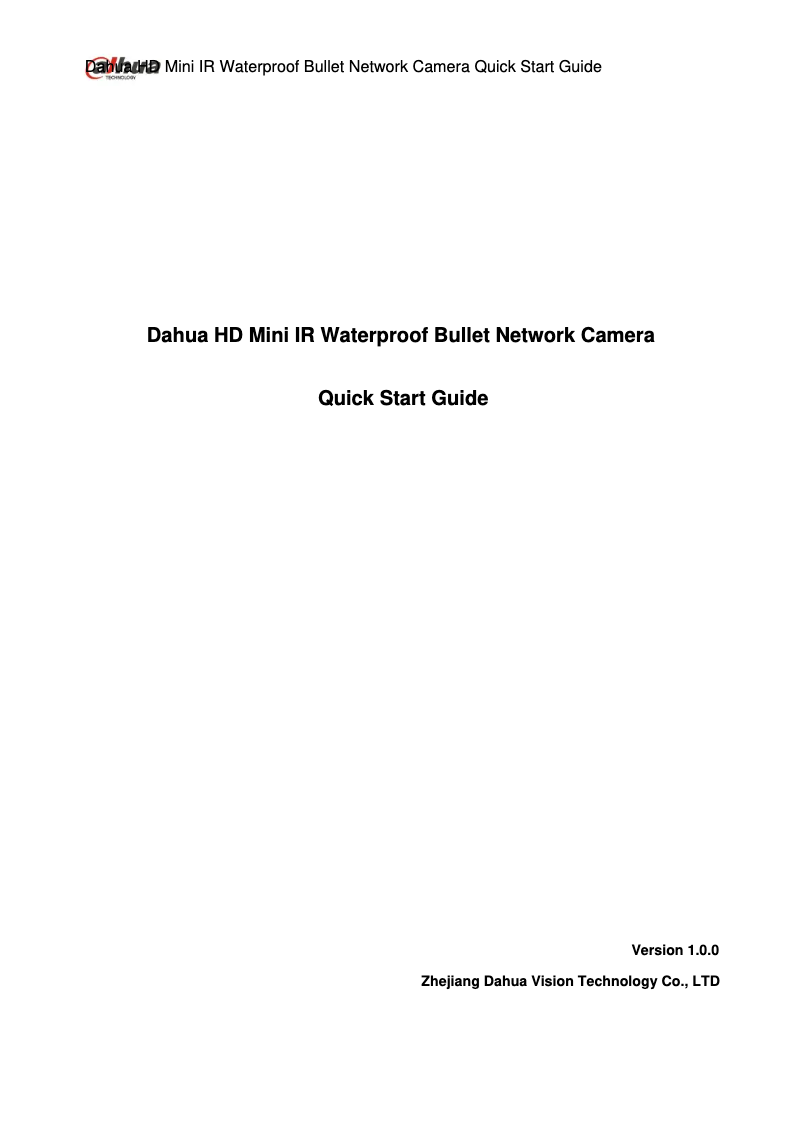 Page n°1 - Manuel utilisateur Dahua Technology Lite IPC-HFW1220S