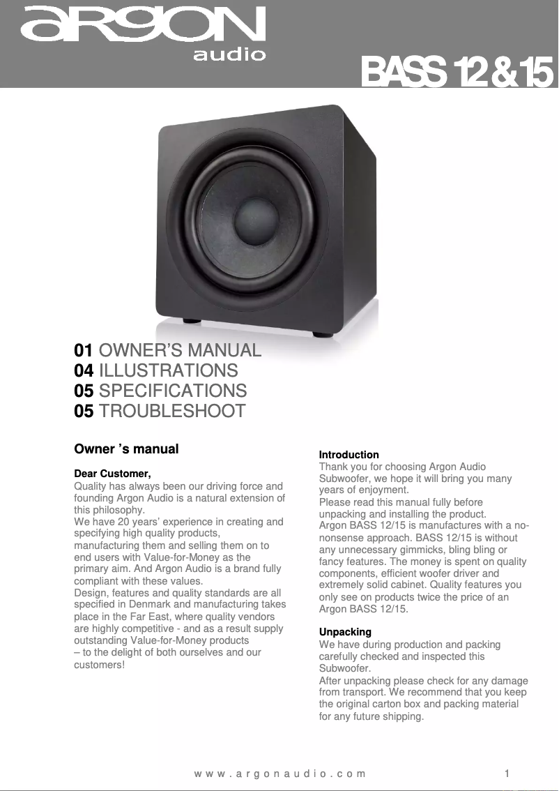 Página 1 del manual Manual de usuario Argon BASS15