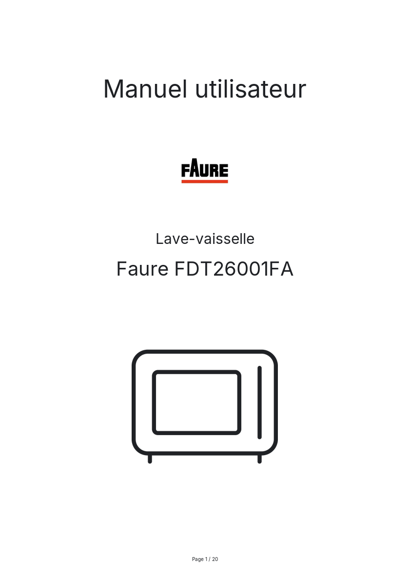 Page n°1 - Manuel utilisateur Faure FDT26001FA