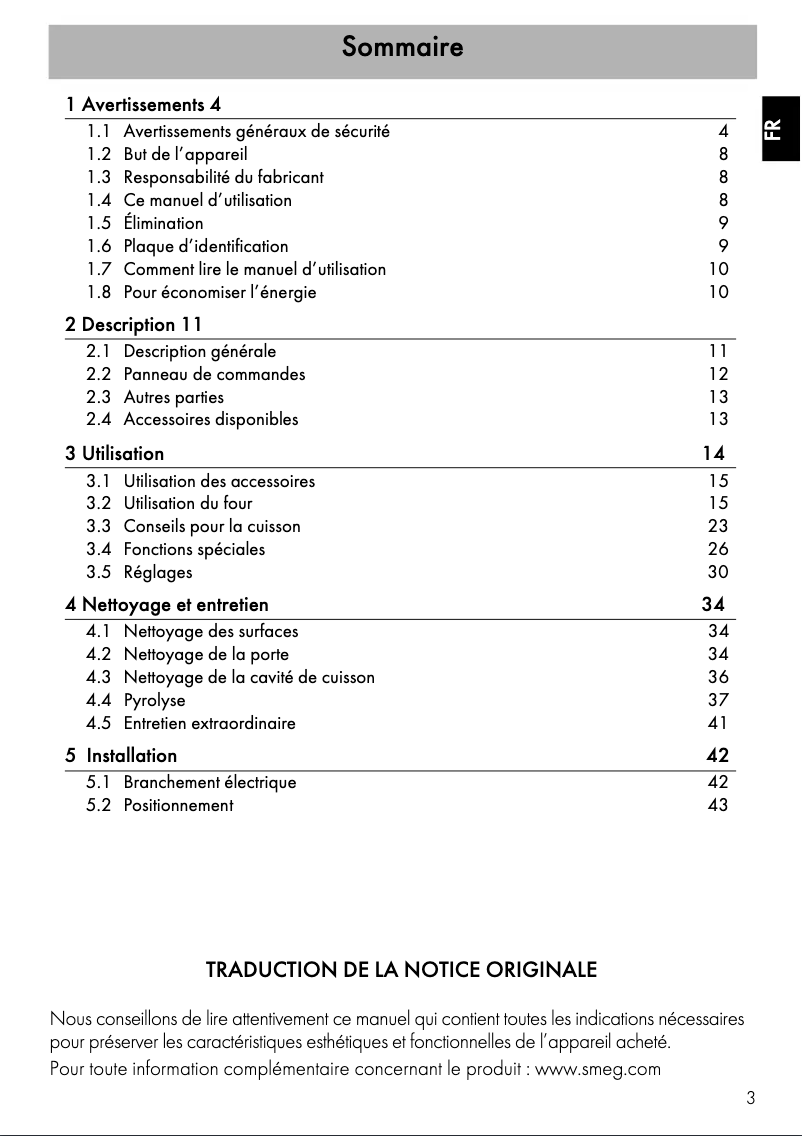Page 1 de la notice Manuel utilisateur Smeg SFP64LM1