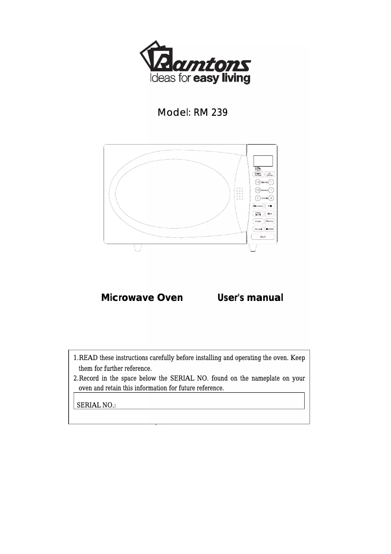 Page n°1 - Manuel utilisateur Ramtons RM/239
