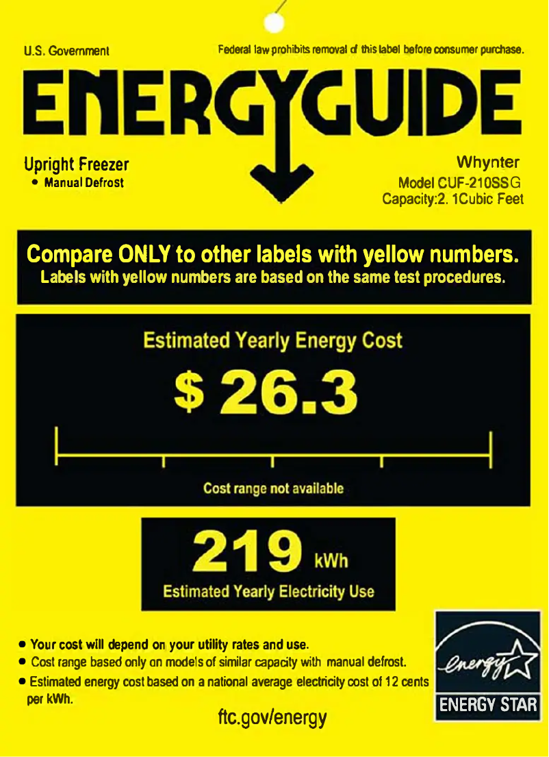 Page n°1 - Label énergétique Whynter CUF-210SSG