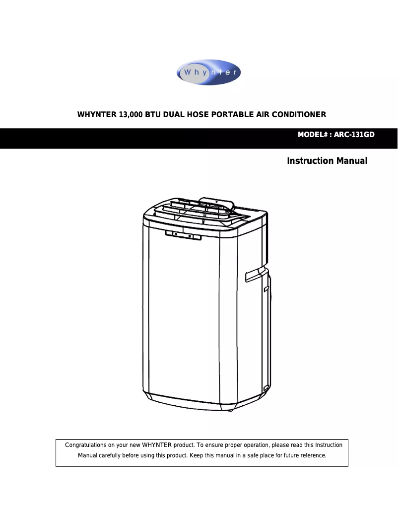 Page n°1 - Manuel d'utilisation et d'entretien Whynter ARC-131GD