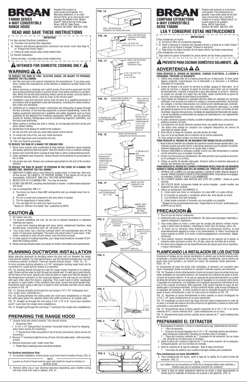 Página 1 del manual Guía de instalación Broan F4030BLS