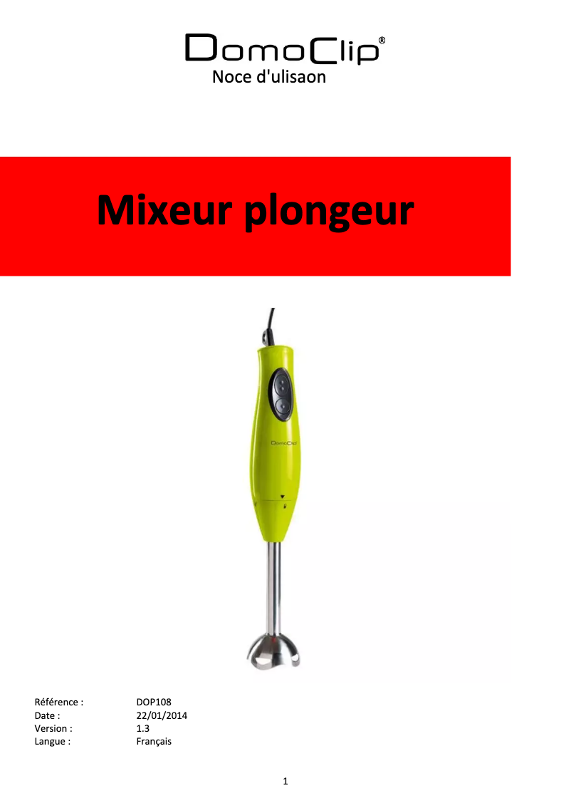 Page 1 de la notice Manuel utilisateur Domoclip DOP108