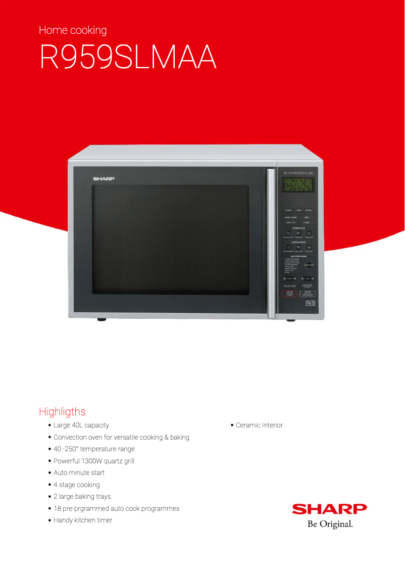 Page 1 de la notice Fiche technique Sharp R-959SLMAA
