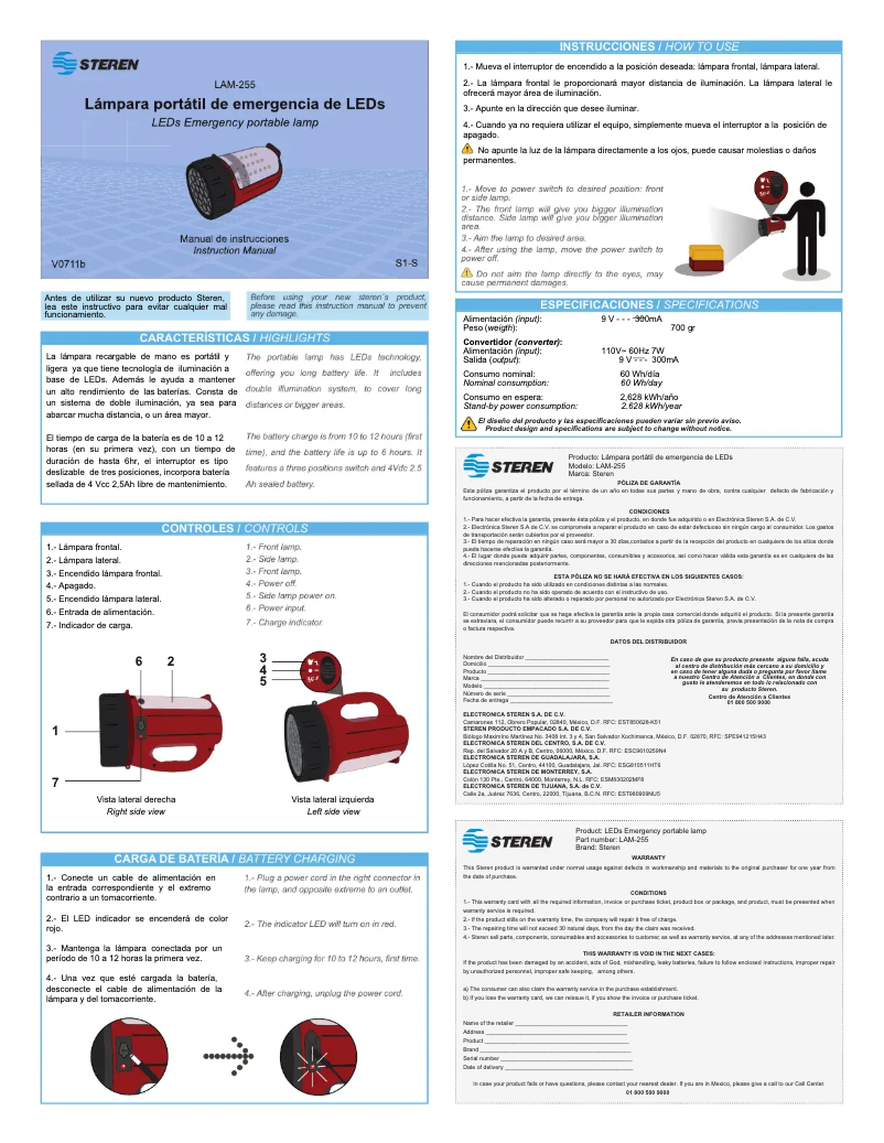 Imagen de la primera página del manual del dispositivo LAM-255