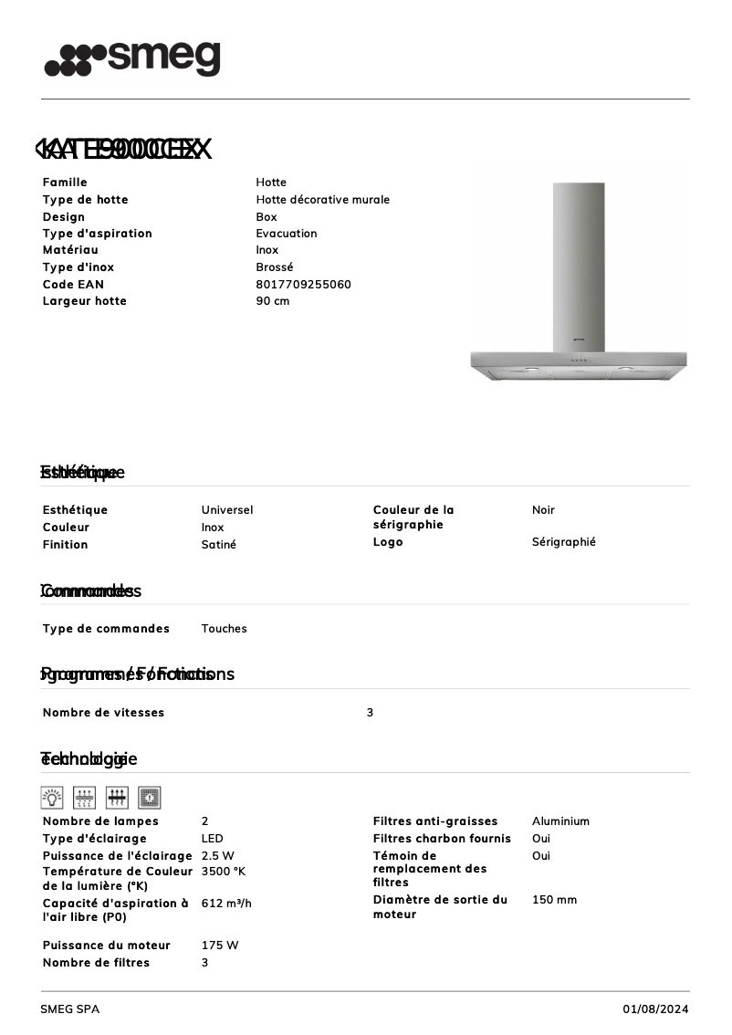 Page n°1 - Fiche technique Smeg KATE900CEX
