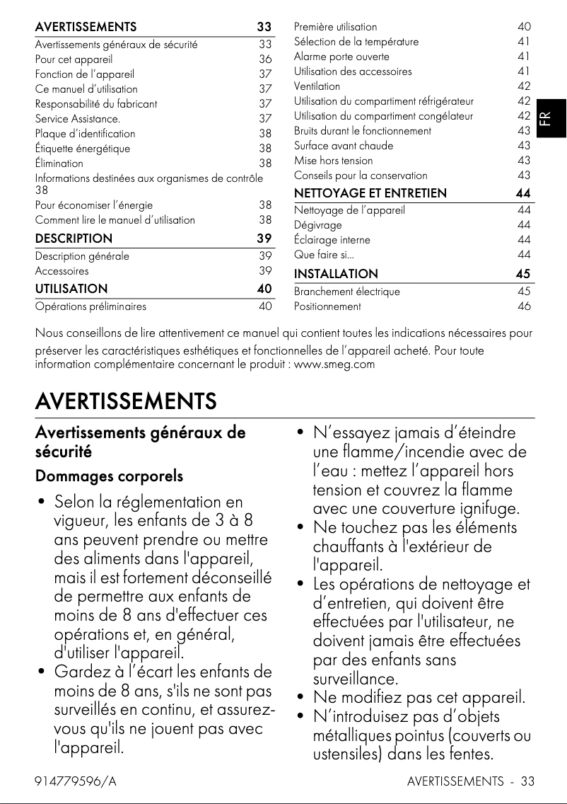 Page n°1 - Manuel utilisateur Smeg FAB30LRD5