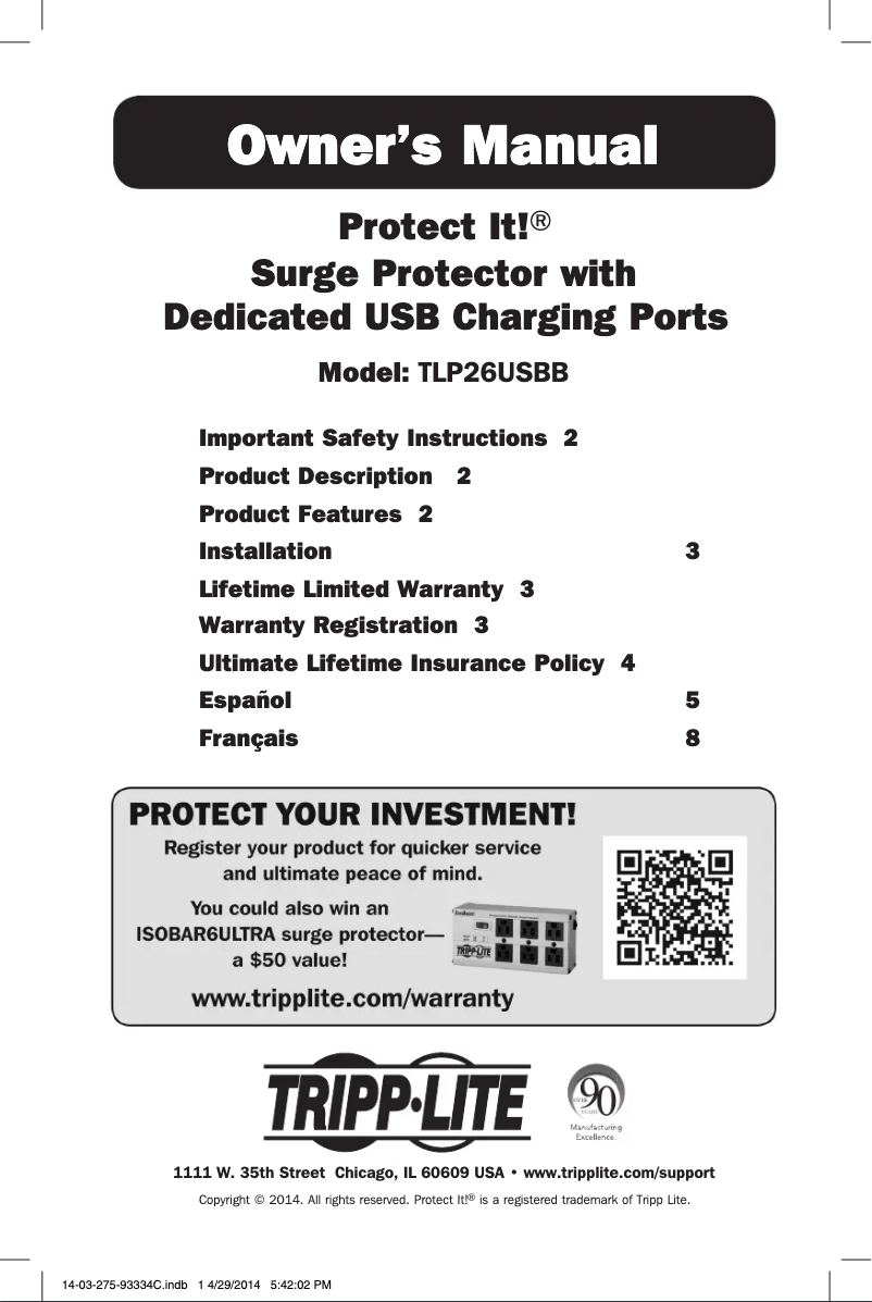 Image de la première page du manuel de l'appareil Protect It! TLP26USBB