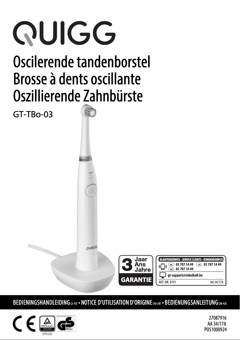 Page 1 de la notice Manuel utilisateur Quigg GT-TBo-03