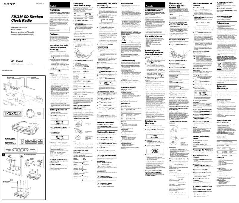 Page n°1 - Manuel utilisateur Sony ICF-CD523