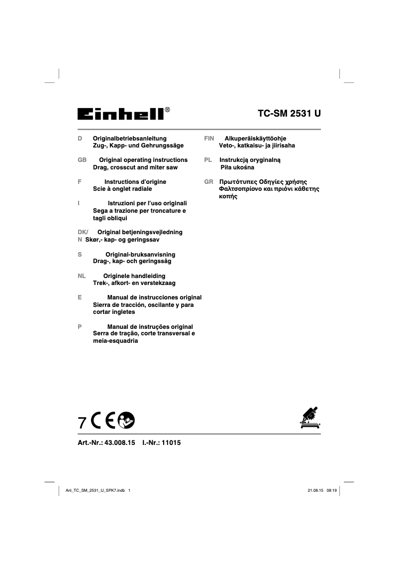 Page n°1 - Manuel utilisateur Einhell TC-SM 2531 U