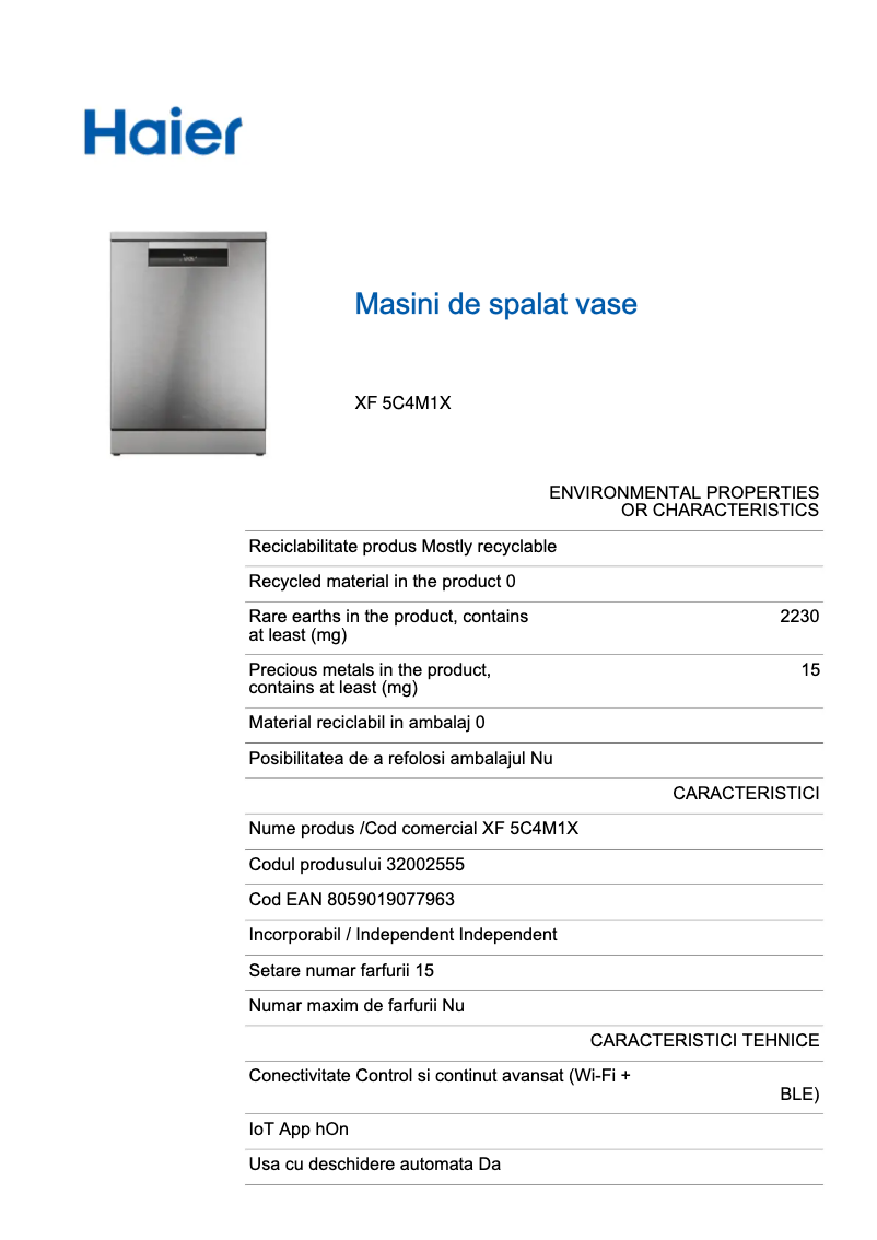 Page 1 de la notice Label énergétique Haier XF 5C4M1X
