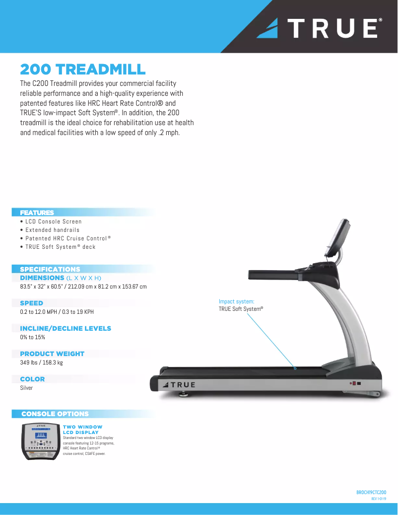 Page 1 de la notice Fiche technique True 200