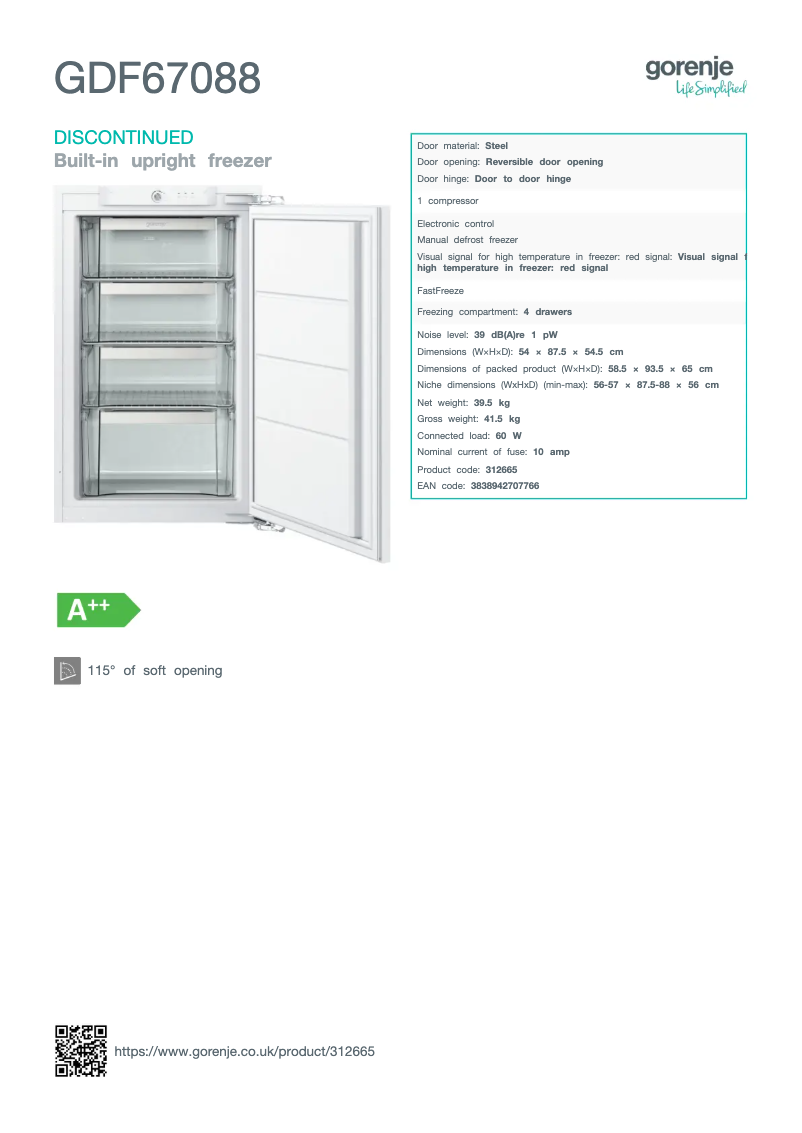 Page n°1 - Fiche technique Gorenje GDF67088