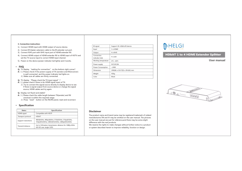Page 1 de la notice Manuel utilisateur HELGI HLG0314-HDBITT