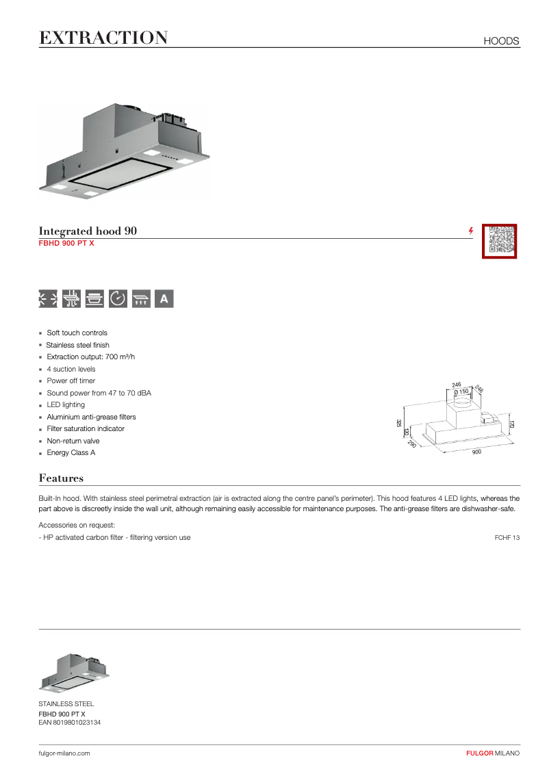 Page n°1 - Fiche technique Fulgor Milano FBHD 900 PT X