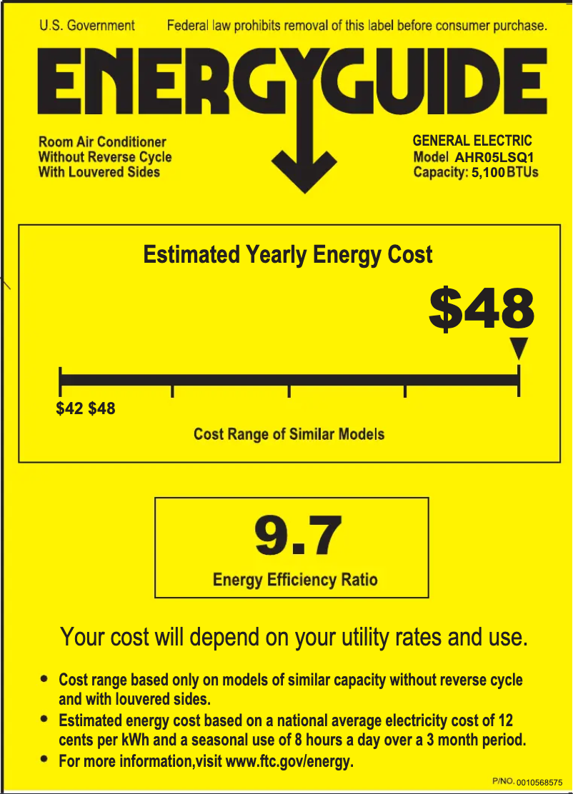 Page 1 de la notice Label énergétique GE AHR05LS
