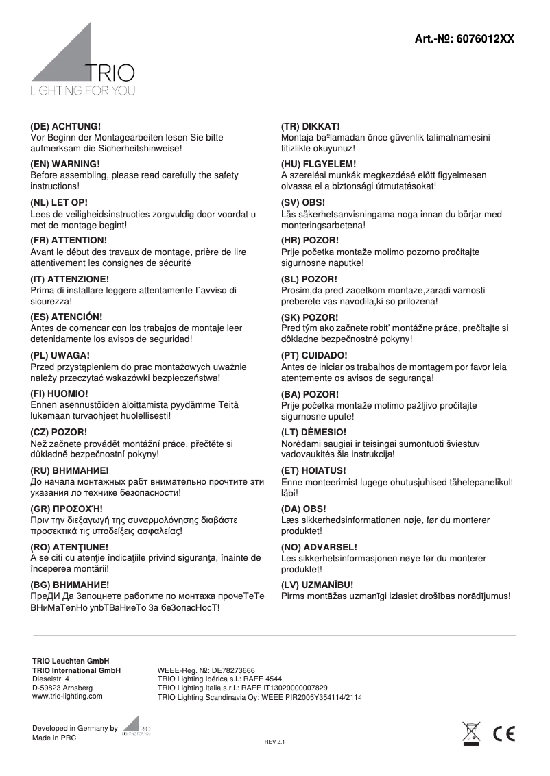 Page n°1 - Manuel utilisateur Trio Lighting Alicia 607601207