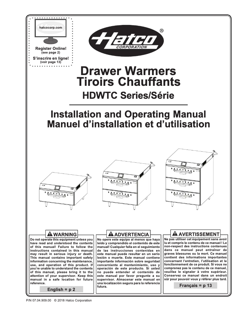Page 1 de la notice Manuel utilisateur Hatco HDWTC-3