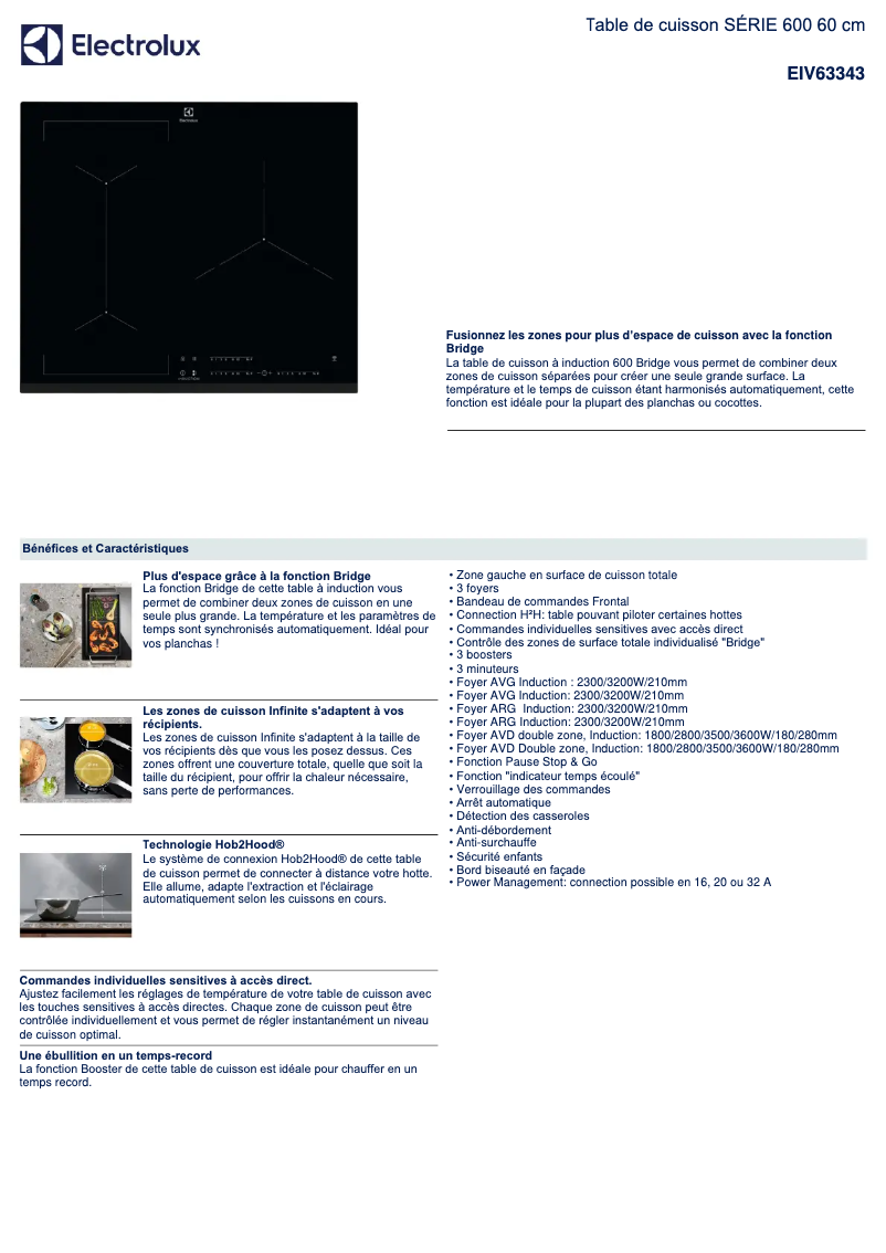 Page 1 de la notice Fiche technique Electrolux EIV63343