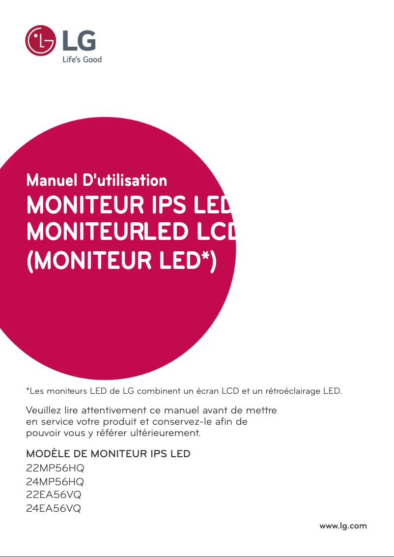 Page 1 de la notice Manuel utilisateur LG 24MP56HQ