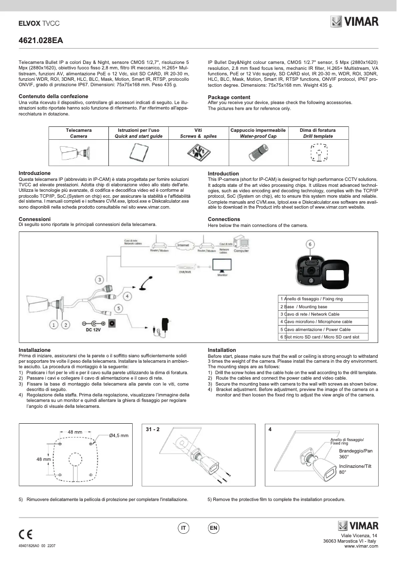 Page 1 de la notice Instructions / montage Vimar ELVOX 4621.028EA