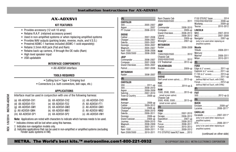 Page 1 de la notice Manuel utilisateur Axxess AX-ADXSVI