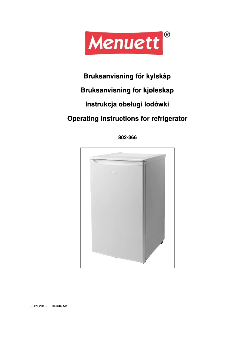 Page 1 de la notice Manuel utilisateur Menuett 802-366