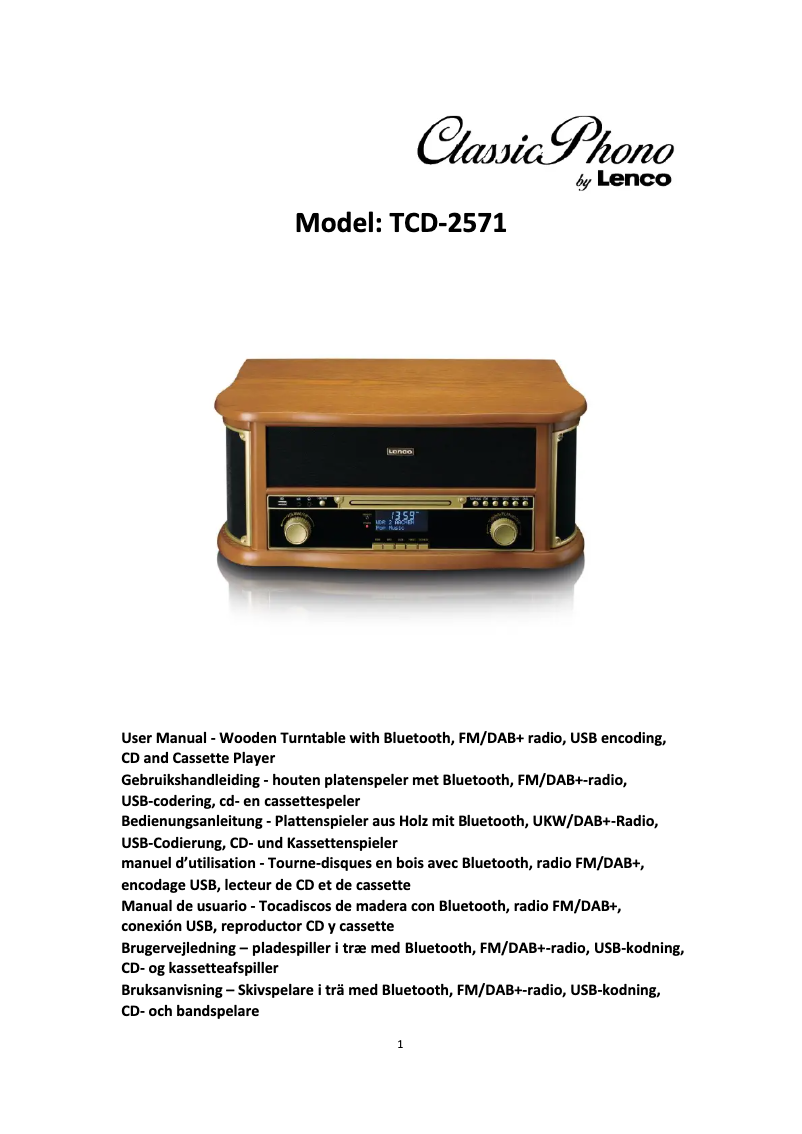 Page n°1 - Manuel utilisateur Classic Phono TCD-2571