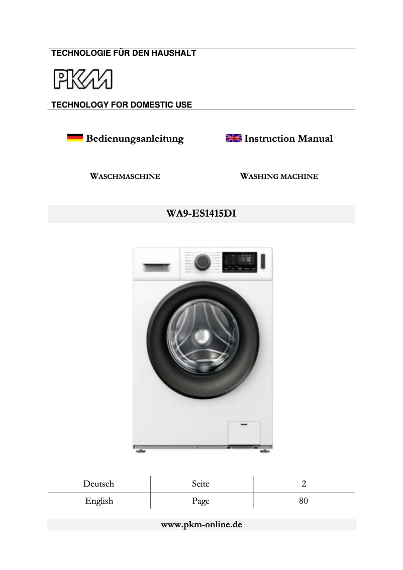 Image de la première page du manuel de l'appareil WA9-ES1415DI