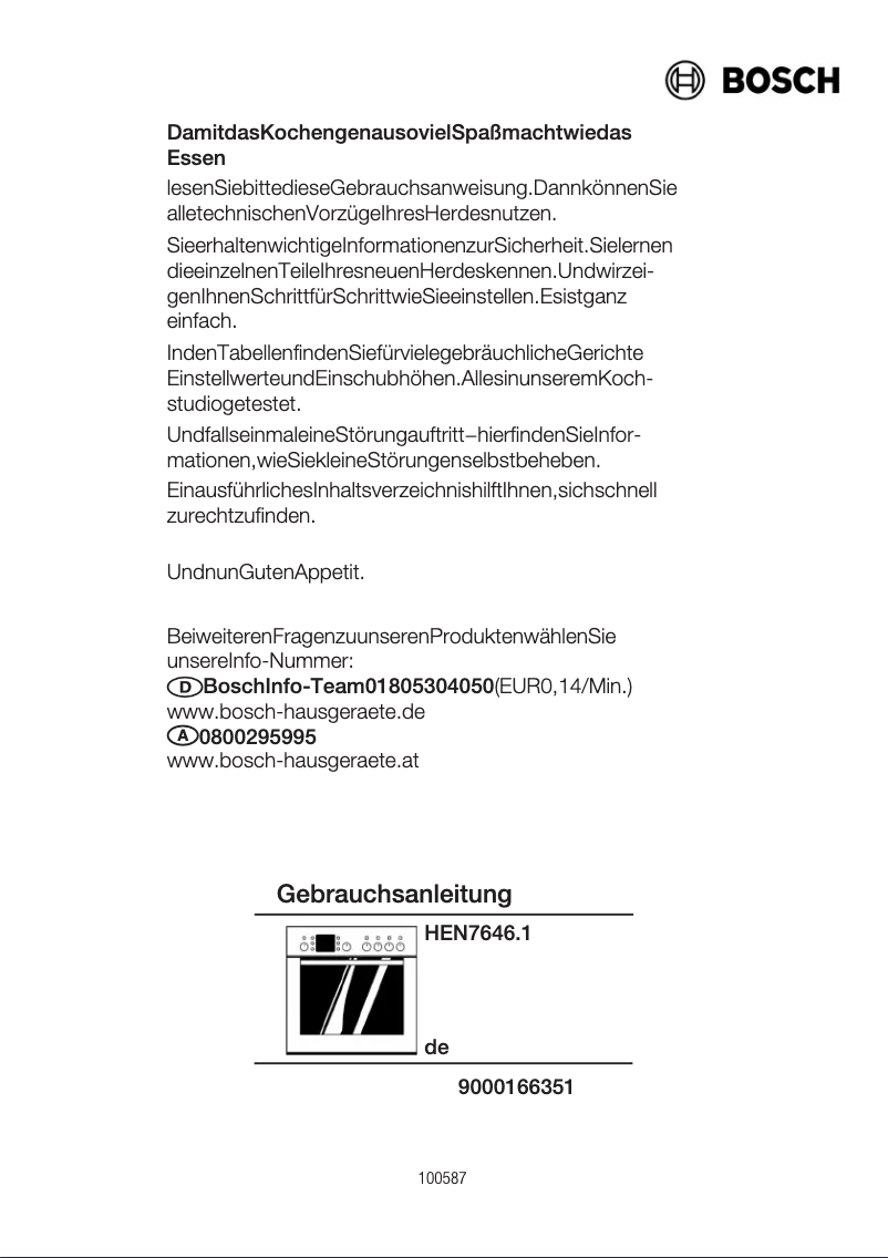 Page 1 de la notice Manuel utilisateur Bosch HEN764651