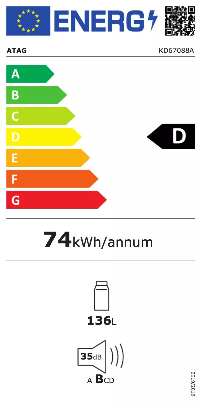 Page n°1 - Label énergétique Atag KD67088A