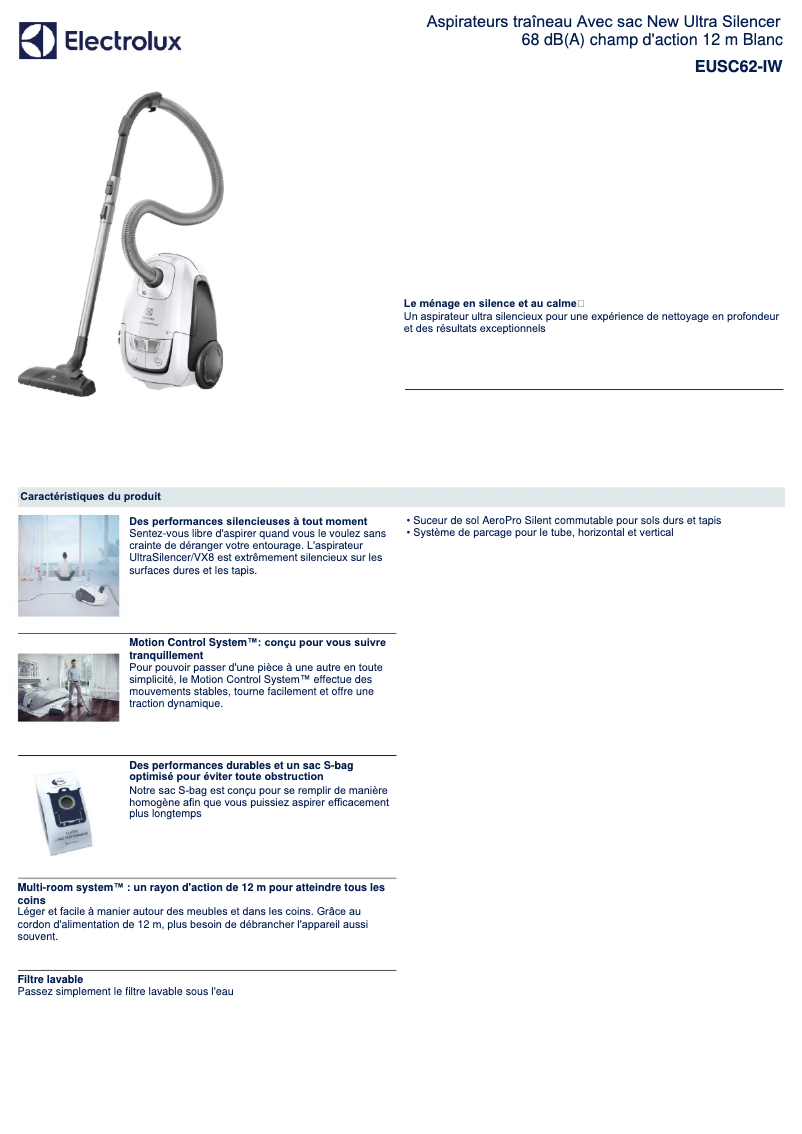 Page 1 de la notice Manuel utilisateur Electrolux UltraSilencer EUSC62-IW