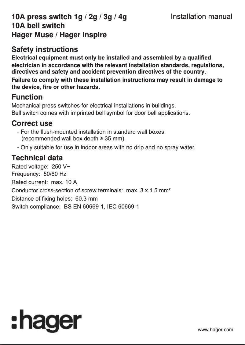 Page n°1 - Manuel utilisateur Hager WGCXR131PAS