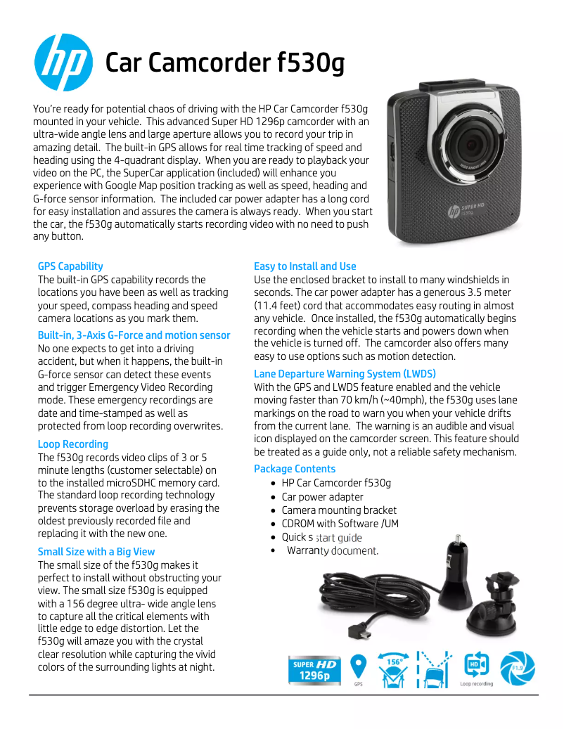 Page n°1 - Fiche technique HP f530g