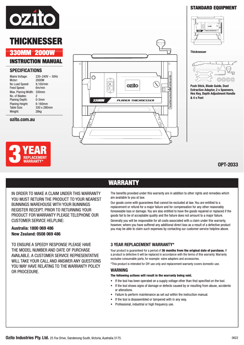 Página 1 del manual Manual de usuario Ozito OPT-2033