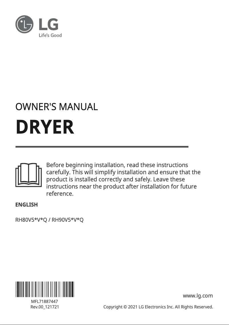 Page 1 de la notice Manuel utilisateur LG RH90V5AV6N