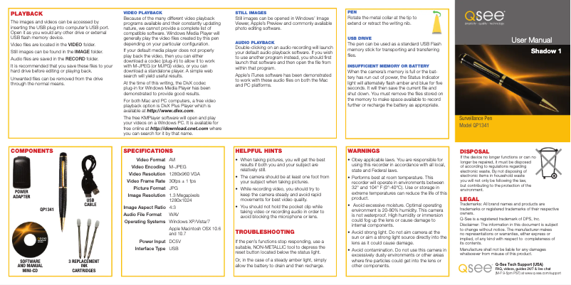 Image de la première page du manuel de l'appareil QP1341