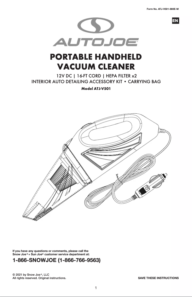 Page 1 de la notice Manuel utilisateur Auto Joe ATJ-V501