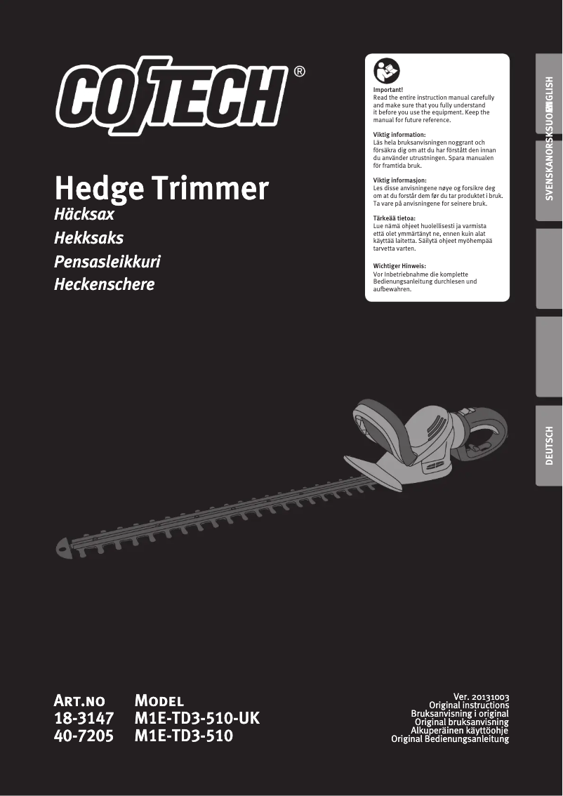 Page n°1 - Manuel utilisateur Cotech M1E-TD3-510