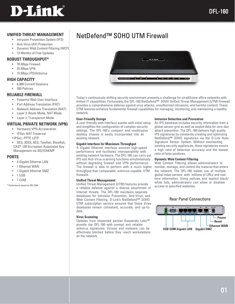 Page 1 de la notice Fiche technique D-Link DFL-160