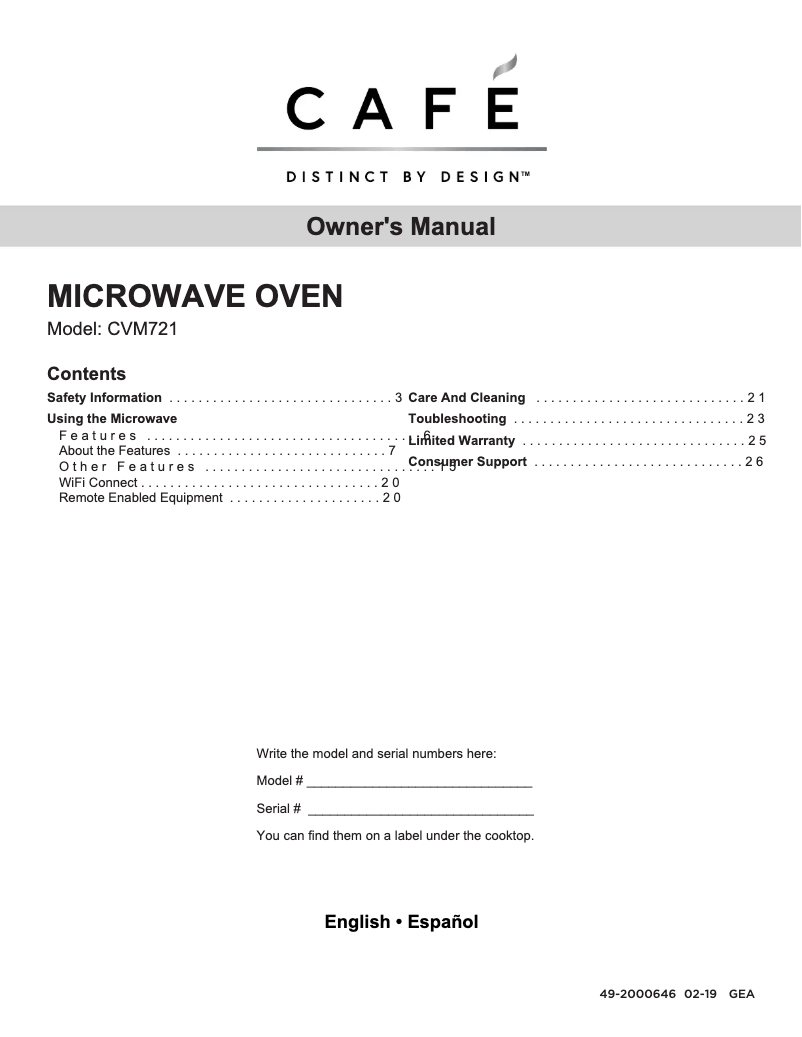 Page 1 de la notice Manuel utilisateur GE CVM721M2NS5