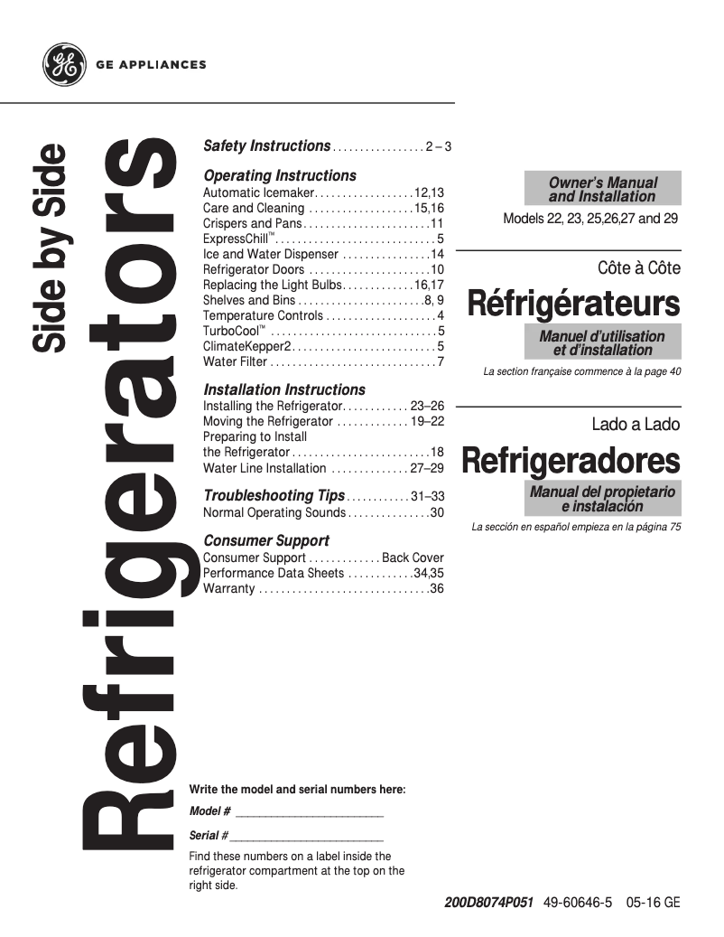 Page n°1 - Manuel d'utilisation et d'entretien Adora DSE25JGHBB