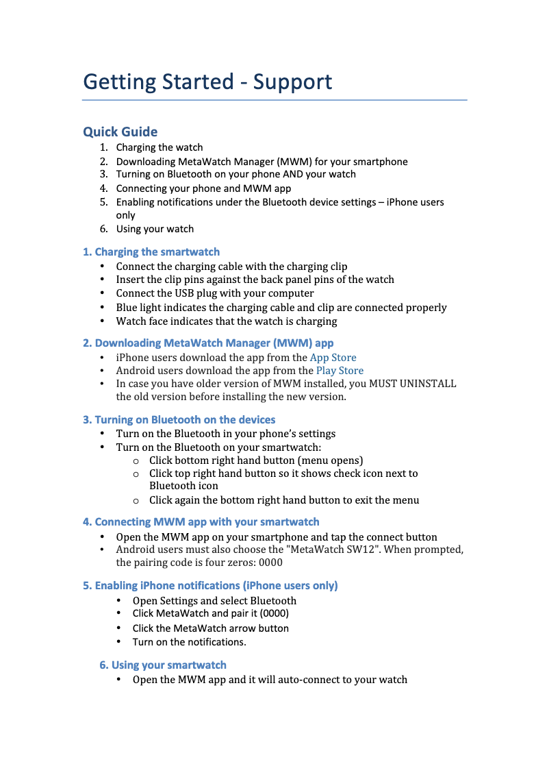 Page n°1 - Manuel utilisateur MetaWatch Frame SW12