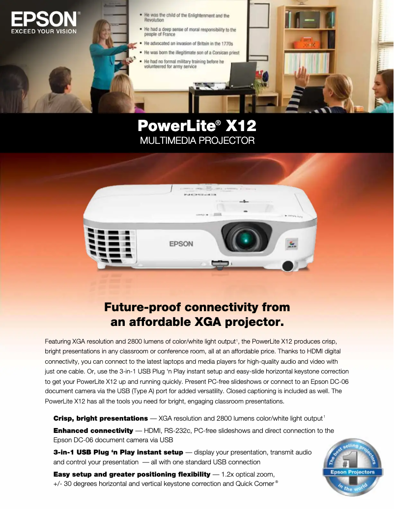 Page 1 de la notice Brochure Epson PowerLite X12