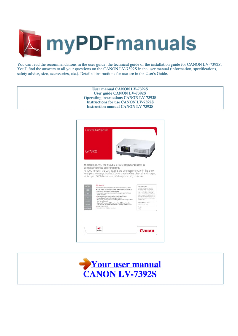 Page 1 de la notice Manuel utilisateur Canon LV 7392S